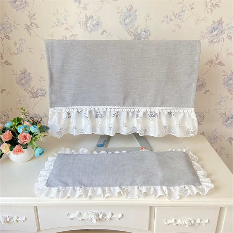 简约布艺液晶电视电脑盖布防尘罩套一体机台式曲屏显示器装饰遮布