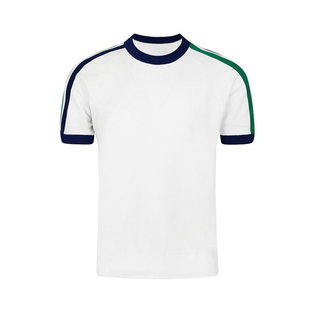 高级白色透气冰丝针织衣服男款 拼接条纹圆领上衣修身男士短袖t恤