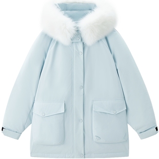 【三防】乐町派克狐狸毛羽绒服女装25年冬季新款轻户外保暖外套*