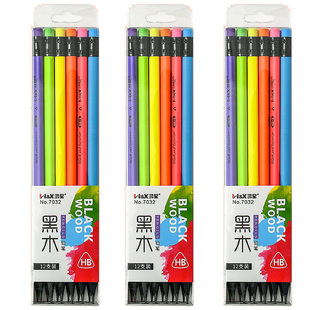 鸿星小学生黑木铅笔HB作业练字三角木杆铅笔12支装带橡皮头六角形