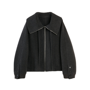 【自营】【山羊绒】ELLE绵羊毛双面呢大衣女25冬新款短款毛呢外套