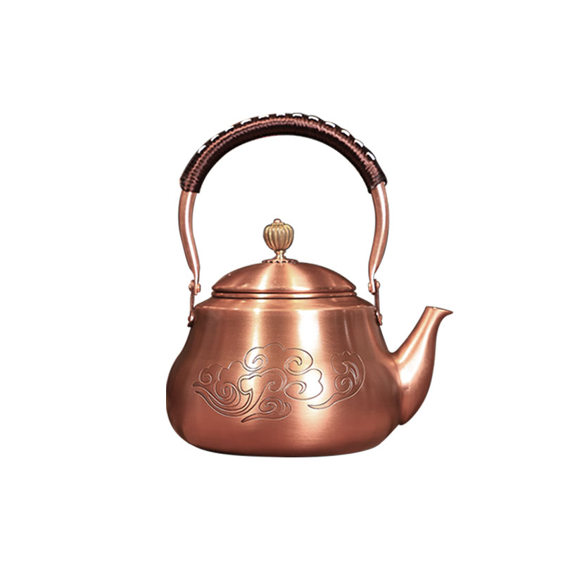 中式铜壶烧水壶纯铜紫铜手工做旧铜茶壶户外围炉泡茶煮茶水壶茶具