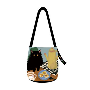 尼睿原创小煤球的下午茶可爱帆布包小众文艺百搭时尚水桶包Z054