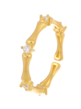 S925银锆石拉丝竹节可调节戒指