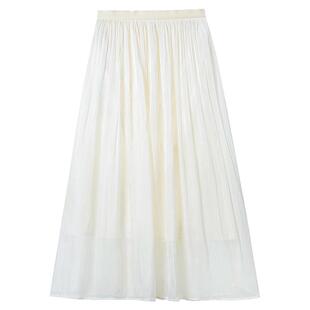 现货 素雅清风~琉璃珠光纱松紧腰垂坠感中长百搭半身裙夏季新款爆