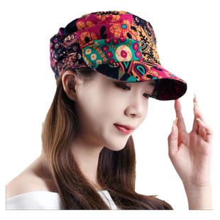 帽子女春夏天民族风印花显脸小时装帽休闲贝雷鸭舌帽妈妈平顶布帽