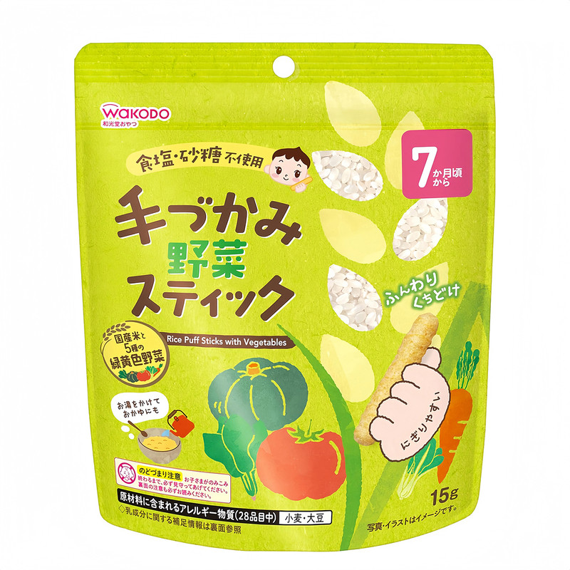 日本和光堂wakodo宝宝米饼条无糖无盐婴幼儿磨牙棒零食辅食7个月+
