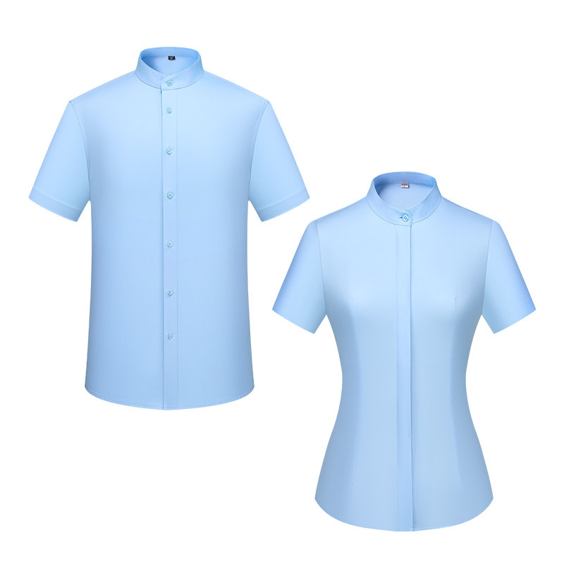 定制男女长短袖工作服衬衫酒店前台餐饮服务员工作服白寸衣绣logo