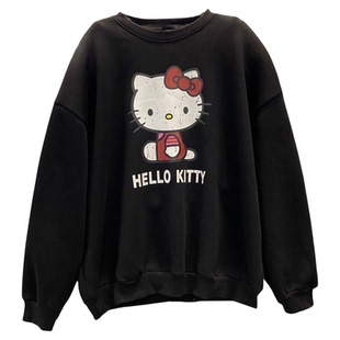 韩国东大门洋气减龄卡爱猫咪印花炸街高级感圆领卫衣女慵懒风上衣