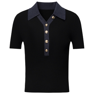 FF仿佛针织衫2025年秋季新款松弛感女翻领撞色设计感套头修身毛衫