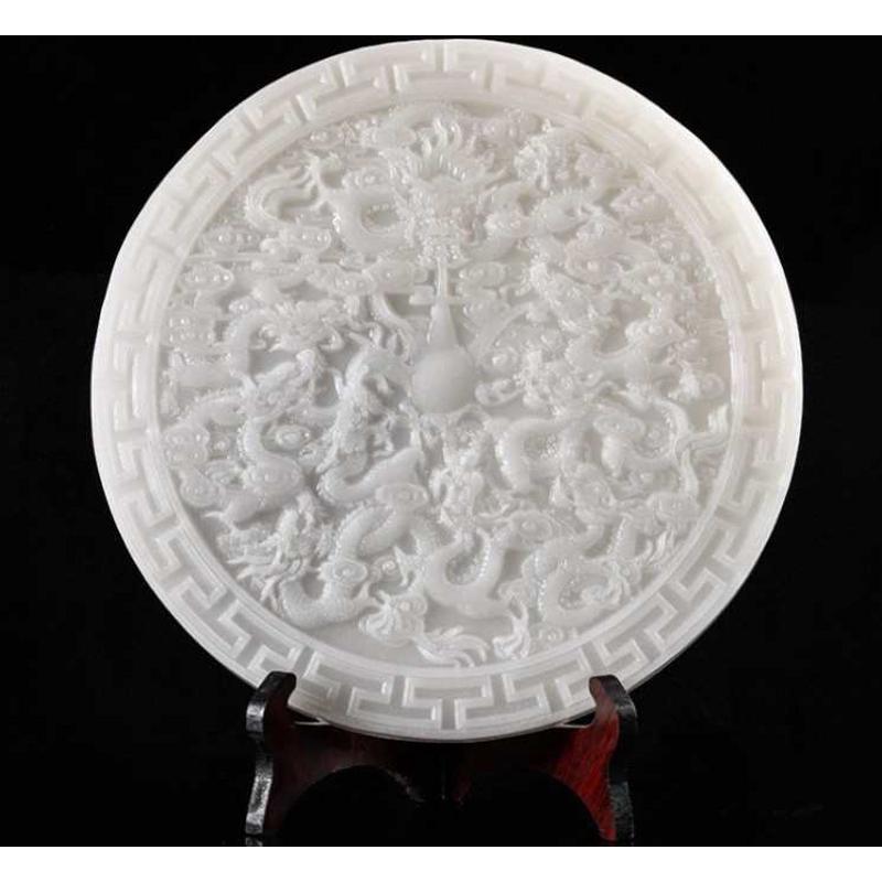 玉石白玉九龙壁戏珠九龙壁摆件平安扣和氏璧玉璧客厅玄关商务礼品