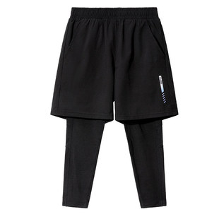 骆驼男童假两件运动裤2025新款春秋弹力柔软户外童装中大儿童长裤