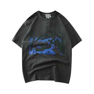 CAVEMPT CE新款水洗做旧灰色短袖男女同款 抽象人脸印花T恤日潮t