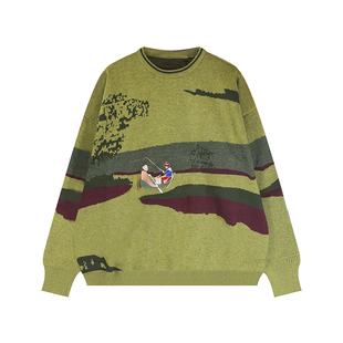 BreachHole军绿色圆领毛衣宽松版针织上衣山系户外温柔系穿搭百搭