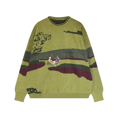 BreachHole军绿色宽松版圆领毛衣