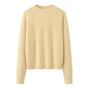 阿绒源100山羊绒网眼镂空女套衫内蒙古发货产短款贴身穿休闲毛衣