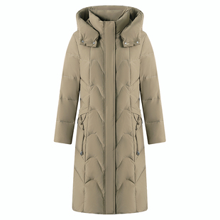 雅鹿羽绒服女长款过膝妈妈装2025冬季新款中老年修身加厚连帽外套