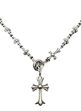 s925纯银克罗伈复古十字架伸缩调节一体项链男女欧美个性毛衣链潮
