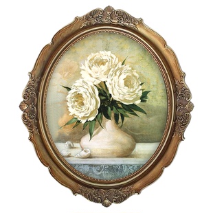 12寸椭圆绿色树脂复古艺术椭圆形画框小众民宿装饰画组合相框