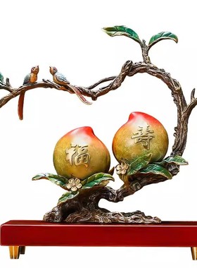 聚善缘福寿双寿桃摆件贺寿礼物
