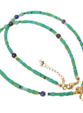 天然孔雀石项链百搭锁骨链民族风