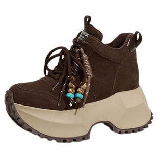 10cm内增高女鞋不累脚2026新款冬季加绒复古小个子厚底老爹鞋女款