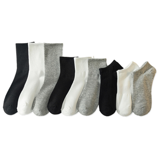 袜子男款女士中筒袜秋冬季短袜女黑白纯色诸暨袜子女长袜春秋长筒