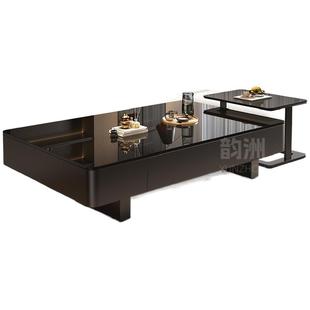 茶几实木意式客厅长方形轻奢高级感家用小户型黑色简约电视柜组合