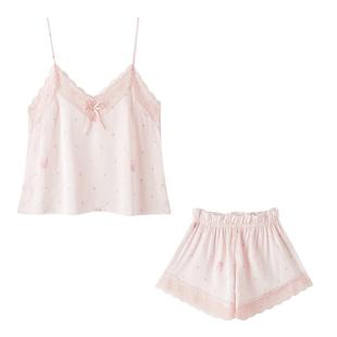 冰丝吊带睡衣女款2026新款夏季纯欲性感蕾丝秋春家居服两件套女士