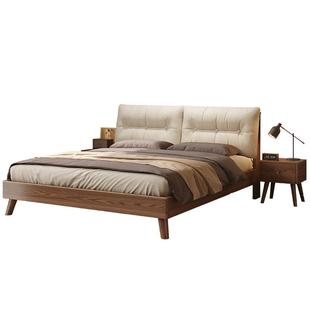 政府补贴全实木床现代简约红橡木床1.5m单人床架中古风软包双人床