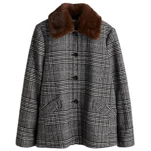 HM女装毛呢外套冬季羊毛混纺外套冬装短款大衣1300040