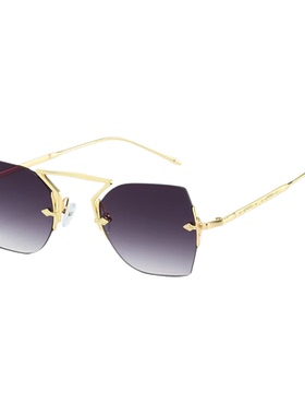 无框多边形金属蓝色太阳眼镜ins