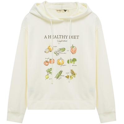 布景卫衣女秋季新品简约休闲连帽字母蔬菜印花上衣外套0207