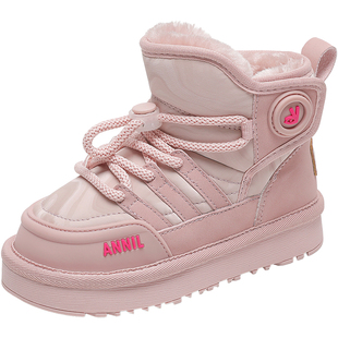 annil安奈儿2025新款冬季儿童棉鞋女童加绒保暖雪地靴厚底休闲鞋