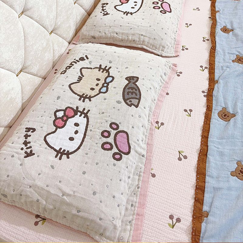 HelloKitty纱布枕巾吸汗透气卡通动物可爱2025新款高档防头油情侣