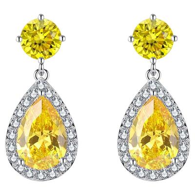 欧美水滴冰花切黄钻水晶耳环女