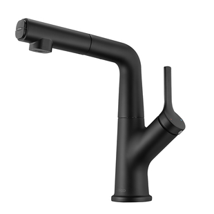 埃美柯全铜黑色冷热升降水龙头洗脸盆抽拉式洗手池面盆台上盆高款