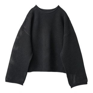 春季新品 桑妮库拉/Sunny clouds女式纯棉落肩宽松网眼针织衫黑色