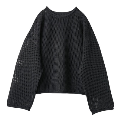 女式纯棉落肩宽松网眼针织衫黑色