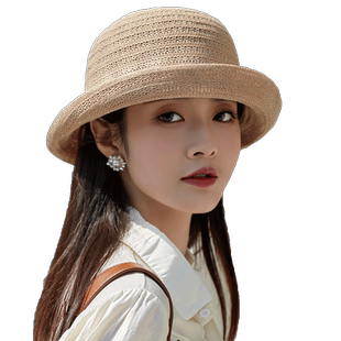 防晒帽女夏遮阳2025新款时尚薄款可折叠凉帽子女夏天显脸小渔夫帽