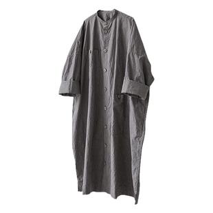 知笔墨2025春款暮云灰进口日晒干棉麻连衣裙袍子 新中式亚麻长衫