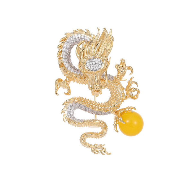 新款中国风金龙戏珠胸针高档精致轻奢别针胸花潮男女西装外套别针