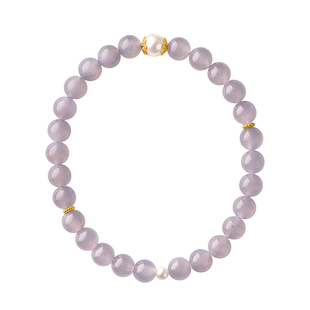 觉人原创天然冰润烟紫和田玉手串18k黄金珍珠简约手链[紫月令]G