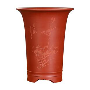 神力紫砂兰花盆大红袍手工刻绘古典透气大口径桌面紫砂兰花专用盆