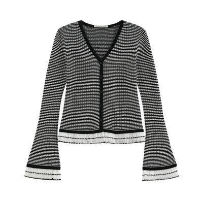 工花边显瘦V领毛针织开衫