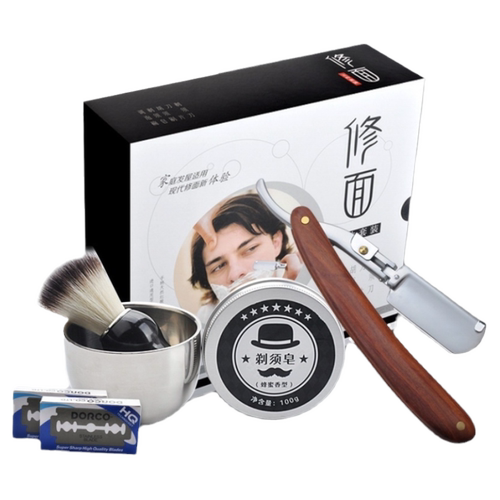 天艺换刀片式老式剃须刀刮胡刀手动剃须刀剃须泡沫皂修面五件套