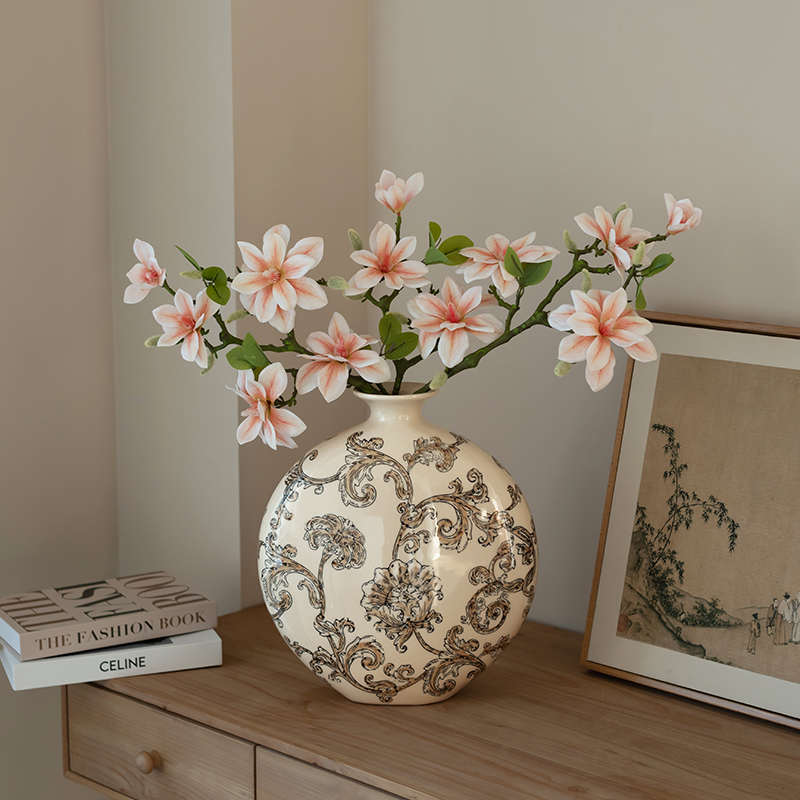 新中式水墨青花瓷花瓶宋代美学摆件法式高级感复古客厅插花装饰品