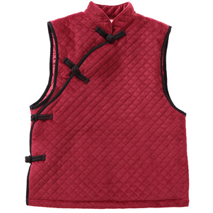 儿童唐装夹棉马甲男童春秋夹棉宝宝汉服外穿背心中国风复古新年装