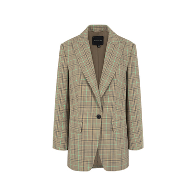 MARYLING杏色绿格纹西装外套