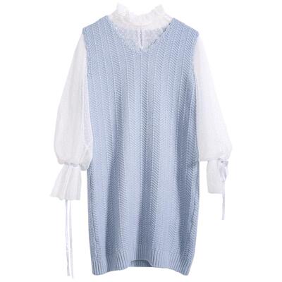 两件套连衣裙女衬衫毛衣马甲套装女喇叭灯笼袖2026流行春秋新款